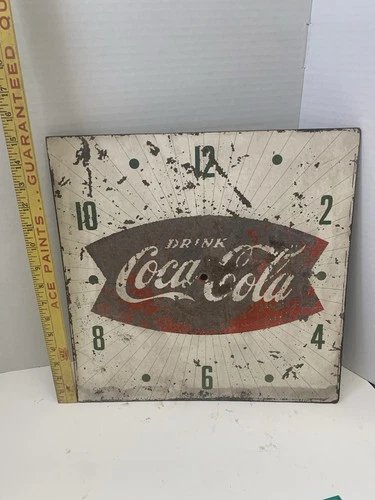 Vintage 1950’s Masonite Drink Coca Cola Fishtail Pam Clock Face 15”x15”