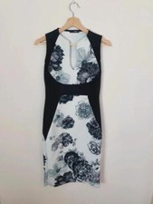 Womens Quiz Black white Midi fitted bodycon dress M UK12