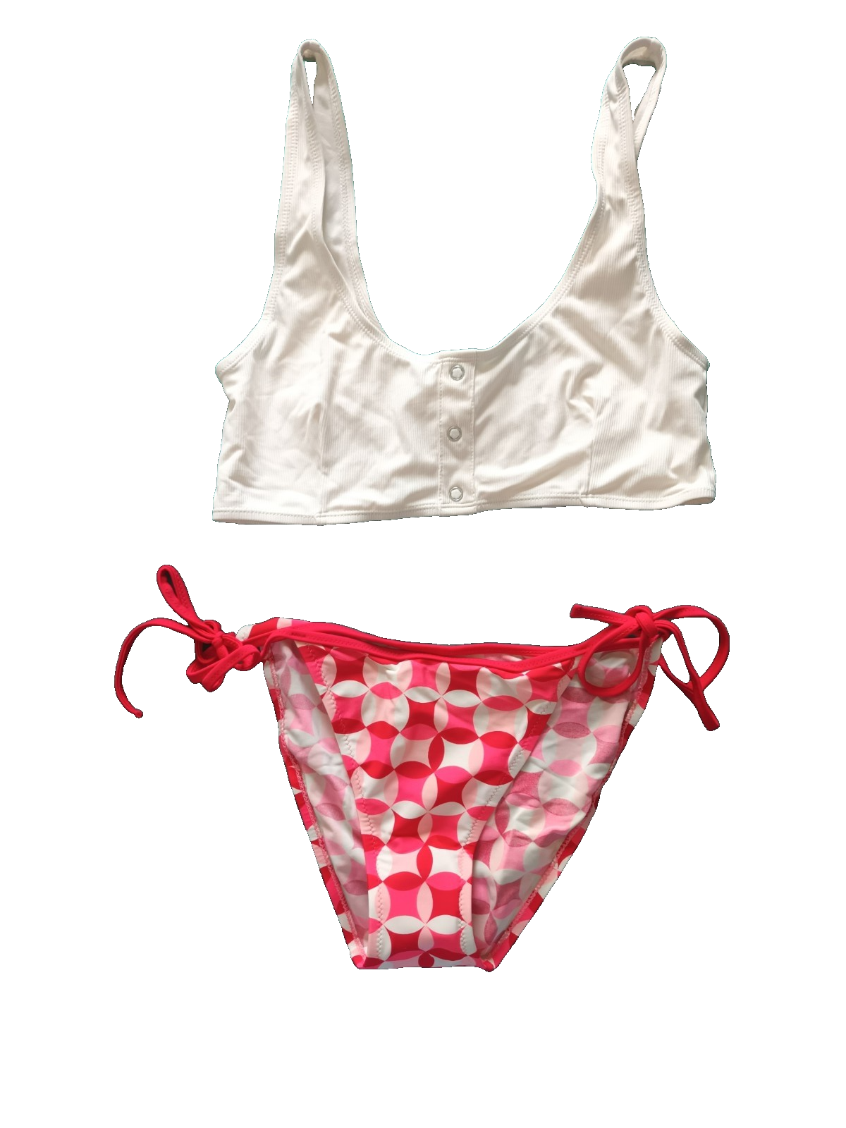 George/Primark UK 14 White Mix Pull Over Top Patterned Bottoms Bikini Set