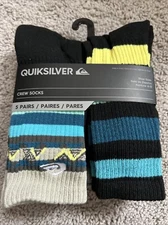 Quicksilver Crew Socks 5 Pair Men 6-12  Multicolor w/ Mixed Logos Surf Ride NEW!