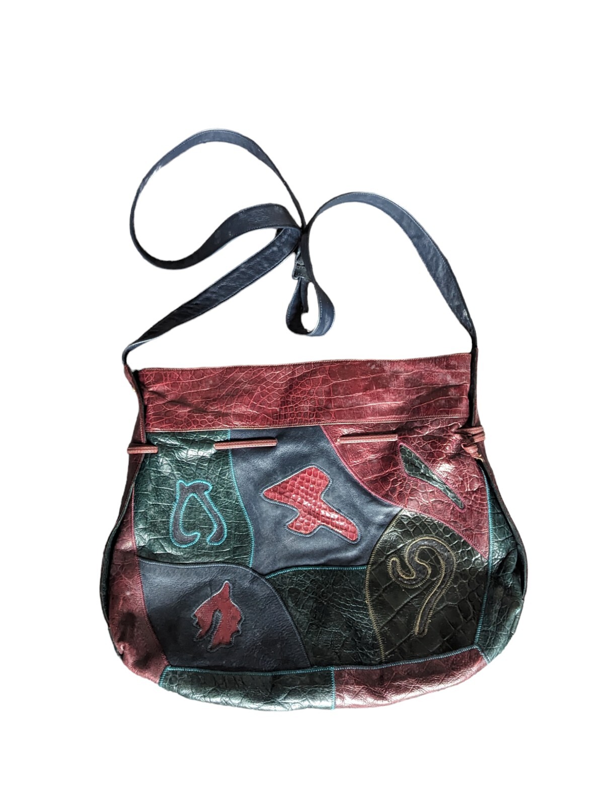 Vintage Sharif Boho Patchwork Lizard Leather Cros… - image 2