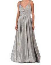 MAC  DUGGAL Metallic Fit And Flare Gown With Illusion Detail (size 16)
