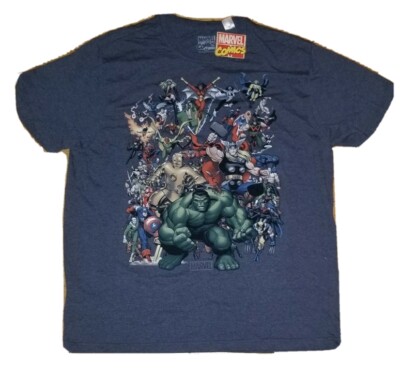 NWT Marvel Comics Ultimate Superhero Collage Gray Heather t-shirt Size 2XL NICE!
