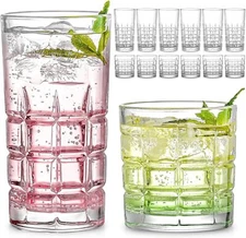 Mixed glassware set, 15-ounce large highball water glass and 11-ounce rock glass