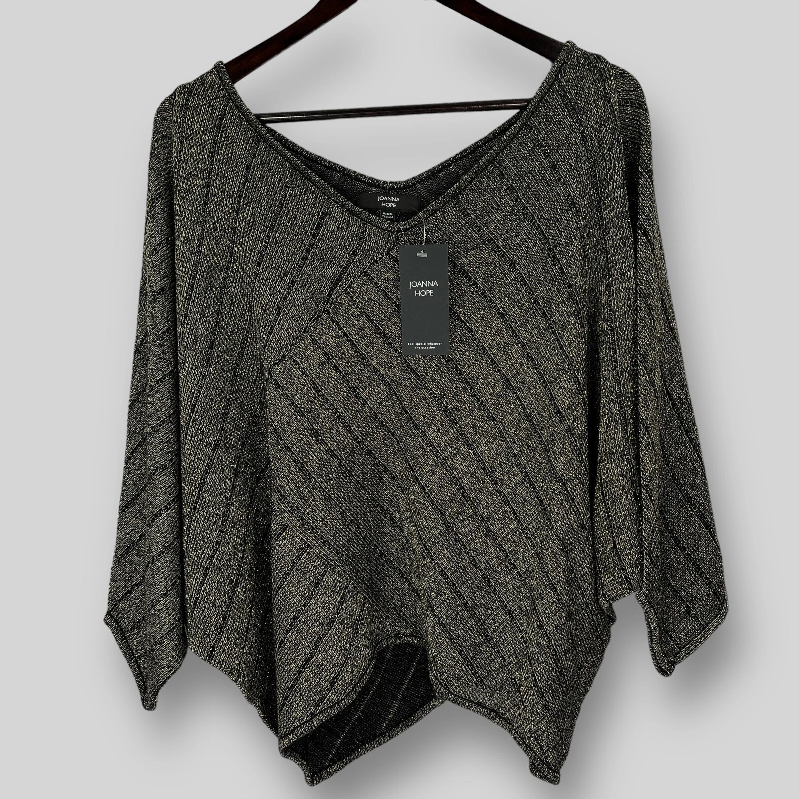 JOANNA HOPE Womens Black Gold Metallic Knit Poncho Jumper Top UK 8/10 NEW