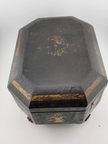 Rare 1800's Antique Chinese Gilt Lacquered Tea Caddy w/ Pewter Containers. - Picture 10 of 20