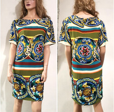 🆓US🛃 Dolce&Gabbana sicilian ceramic plates floral printed cady Dress IT 40