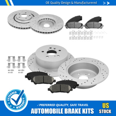 For 2008-2014 Toyota Highlander Front Rear Drilled Brake Rotors + Ceramic Pads