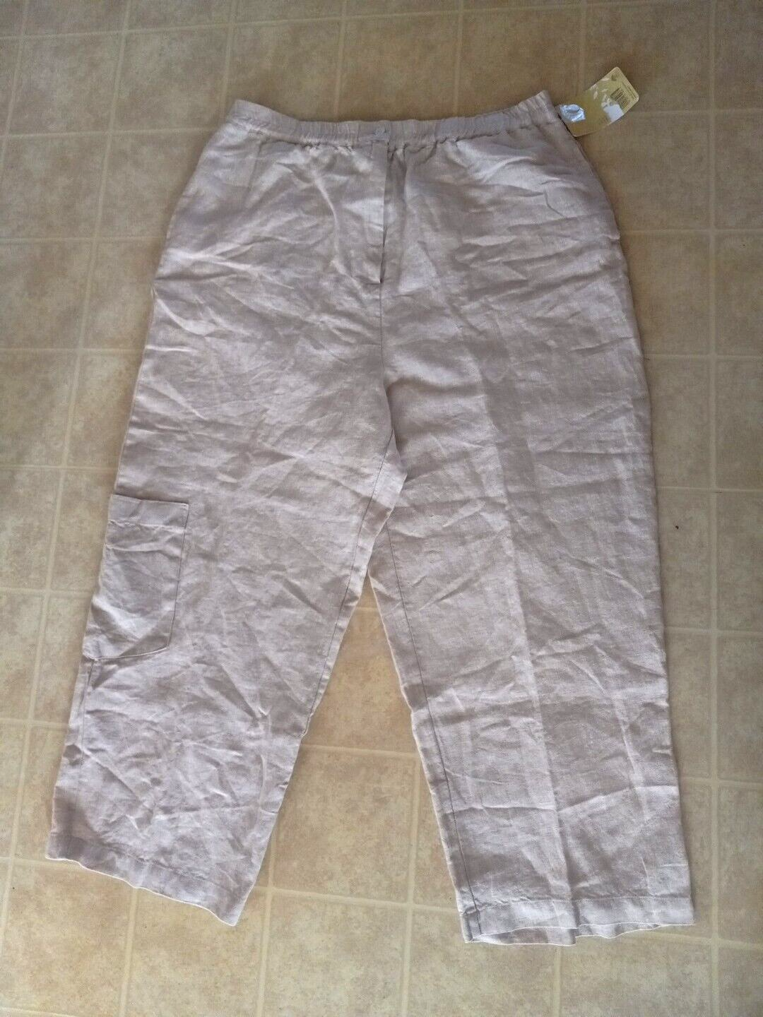 Linden Hill Womens Beige Linen Cropped Straight Leg Pants Size L New