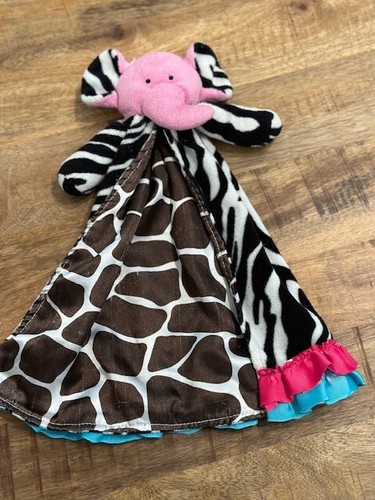 MudPie Elephant Plush Security Blanket Lovey Zebra Giraffe Pink Ruffles Rare HTF - Picture 6 of 9
