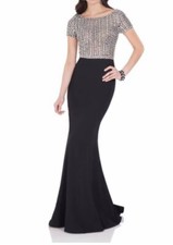 Terani Couture Short-Sleeved Beaded Top Long Dress  Size 6
