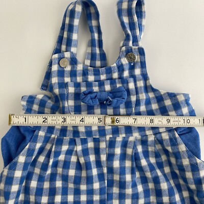 Vintage Infant Or Doll Clothes Blue Overall Checked Romper Outfit