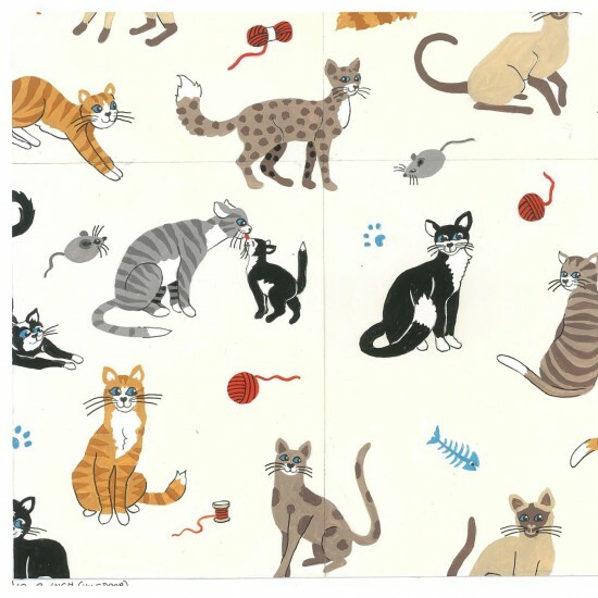 Fat Quarter Nine Lives Cat Cotton Quilting Sewing Fabric - Feline, Kitten, Cats