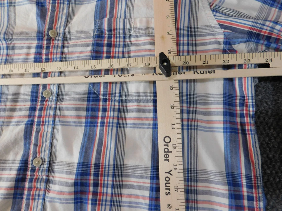 Camisa masculina extra grande Urban Pipeline azul xadrez botão para baixo algodão clássico - Imagem 4 de 4