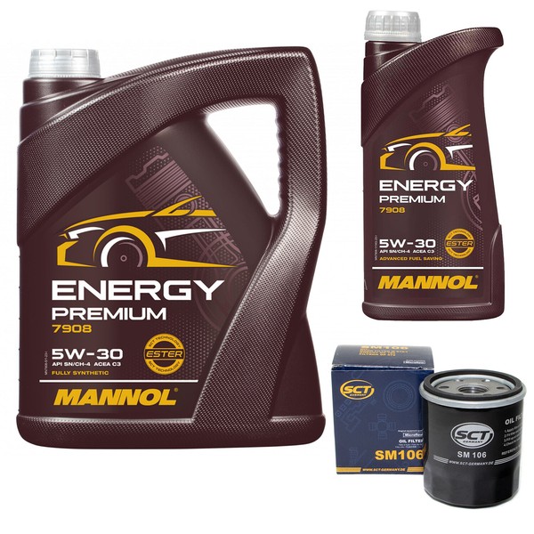 MotoröL Set Mannol Energy Premium 5W-30 6 Liter + ÖLfilter FüR Renault Suzuki-image
