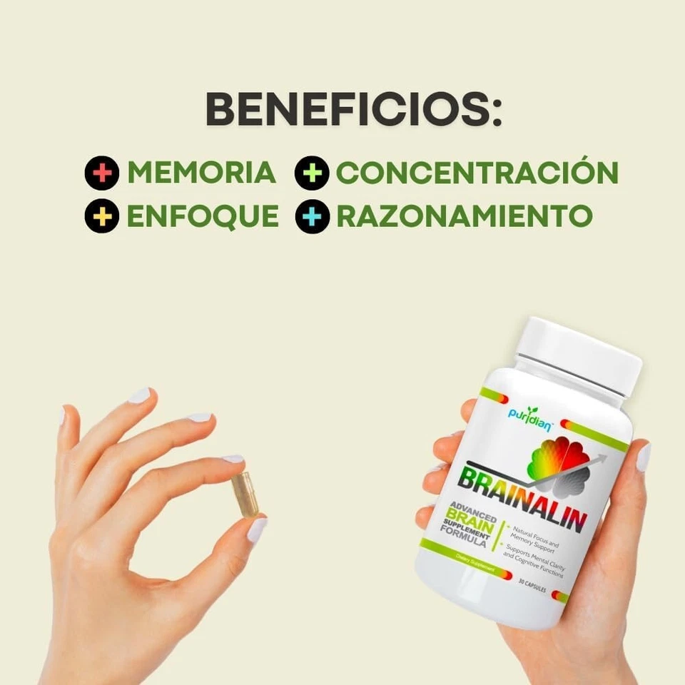 Vitaminas para El Cerebro Y Memoria Brainalin Suplemento 100% Natural - Puridian - Image 3 of 4