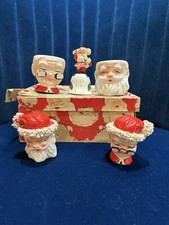 Vintage Kreiss Christmas Santa Claus Breakfast Set Bell Shakers Egg Cups Japan