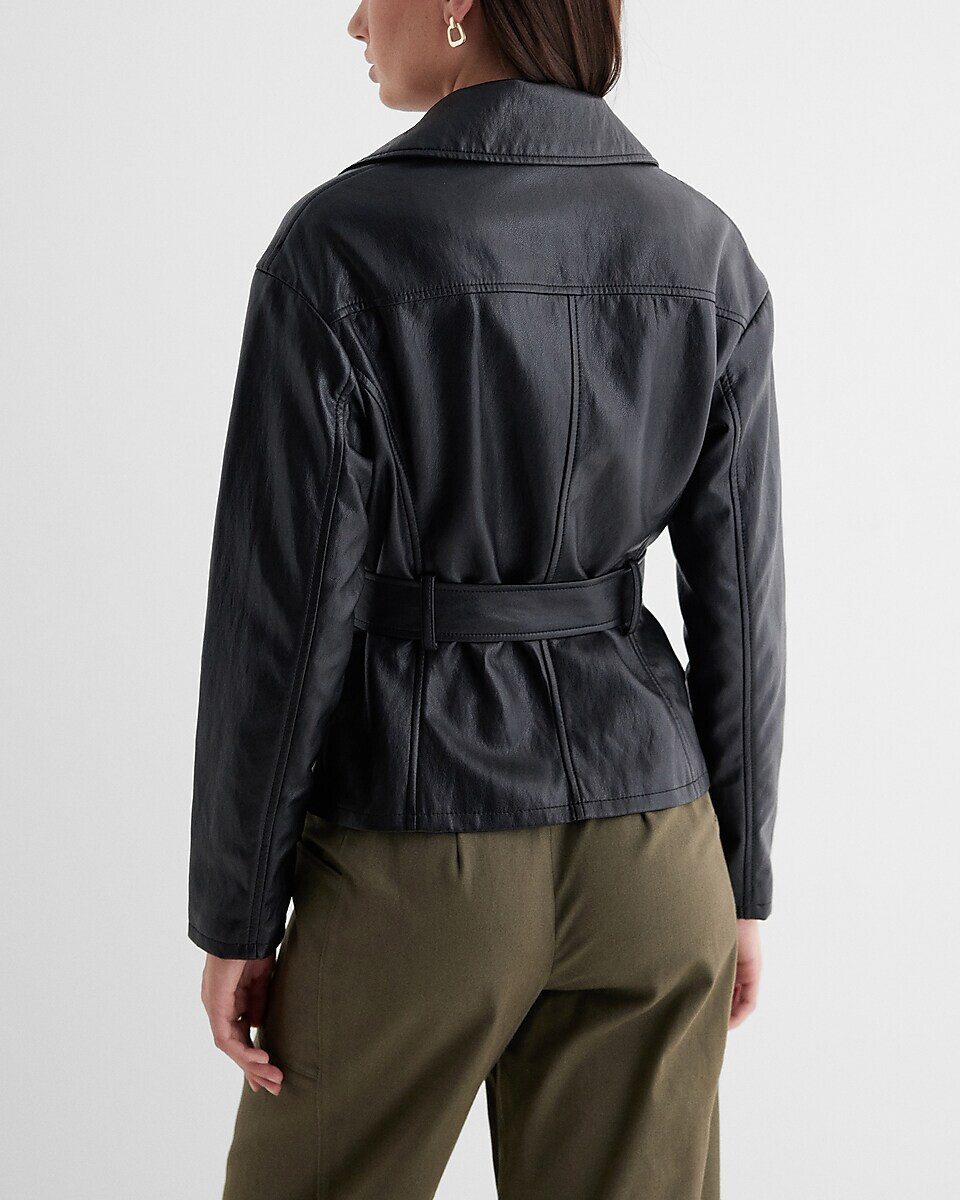 NEW EXPRESS $148 BLACK FAUX LEATHER BELTED MOTO JACKET SZ M NEW EXPRESS $148 BLACK FAUX LEATHER BELTED MOTO JACKET SZ M