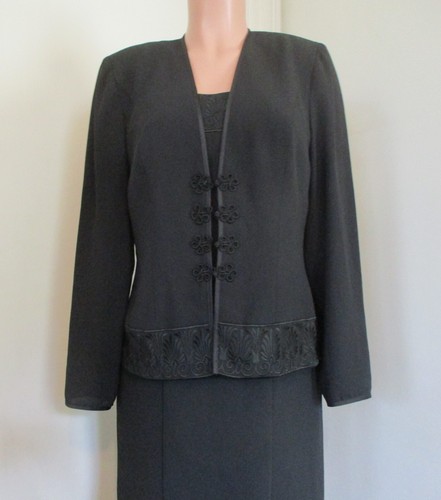 URSULA OF SWITZERLAND BLACK EMBROIDERED MAXI DRESS & JACKET EVENING SET, SIZE 10 - Picture 10 of 13