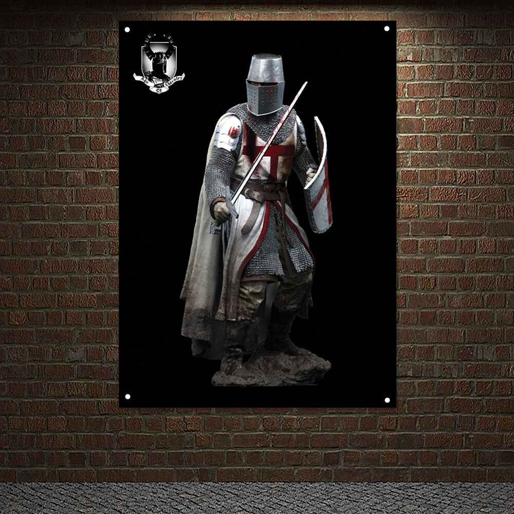 Crusader Warrior Posters Vintage Wall Decor Painting Knight Templar Flag Banner-image