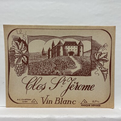 Clos St. Jérome Vin Blanc Wine Label - Burgundy, France R.C. Courtrai 13.491