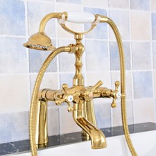 Golden Brass Deck Mount Bathtub Faucet Hand Spray Shower Mixer Tap Set 2tf784