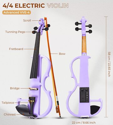 Vangoa Electric Violin 4/4 Full Size Silent Violin Set for