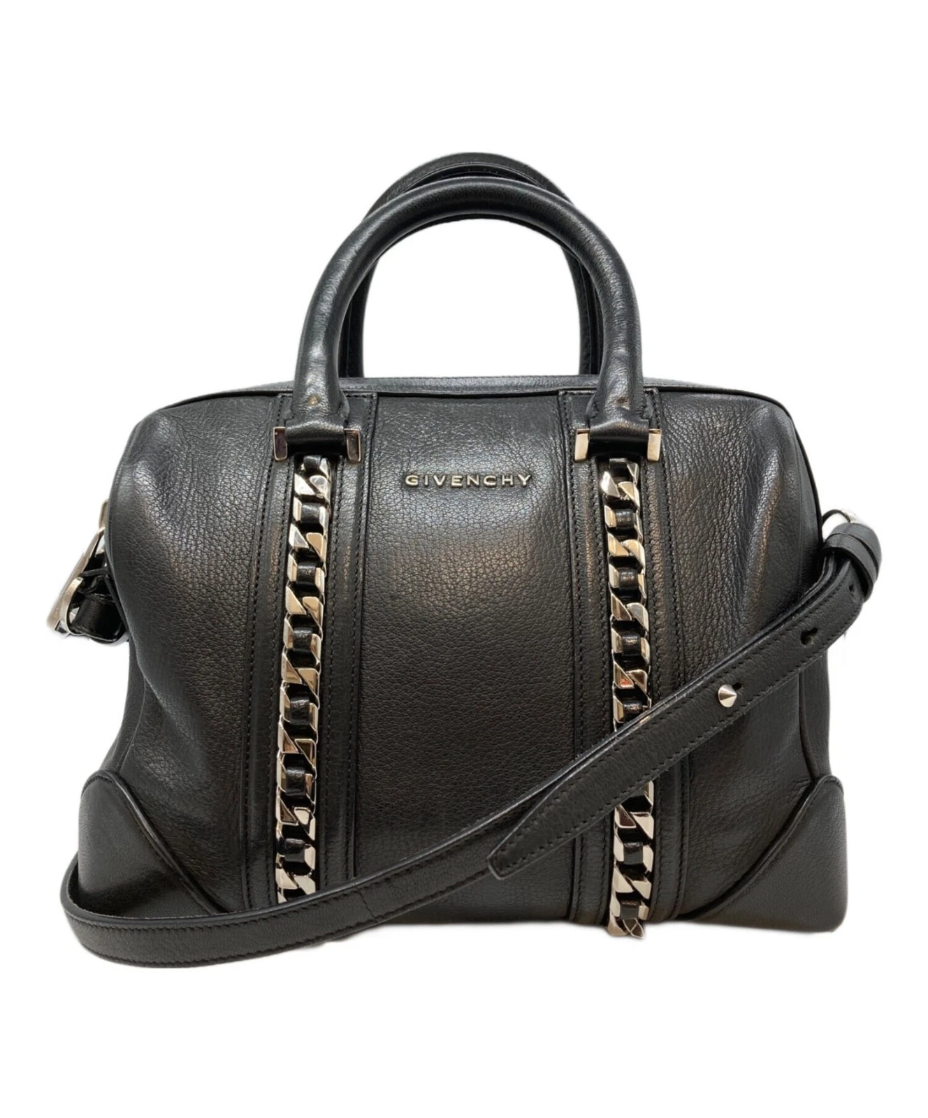 Givenchy — GIVENCHY Lucrezia Authentic Handbag 2way Tote Shoulder Bag Black Zip Studs Logo
