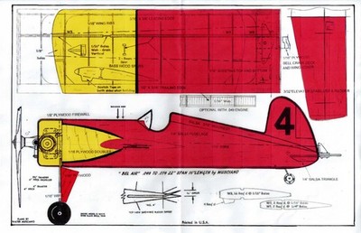 1/2 A profile ''Bell Air'' Team Racer U-Control plans