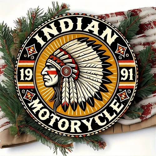 1pc Vintage Indian Motorcycle Aluminum Sign, Tin Metal Signs Rustic Round Wall H
