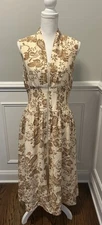 NEW Doe & Rae Women’s Floral Smocked Dress Beige/Brown Multi Size Large NWT