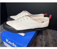 KEDS CHAMPION Cap Sneaker in Cream/Black Splash Canvas, size 8.5