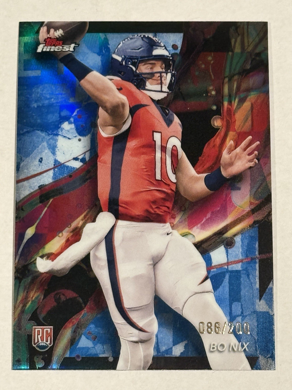 2024 Topps Finest Bo Nix Rookie Blue Refractor RC 086/200 Broncos #63 Common