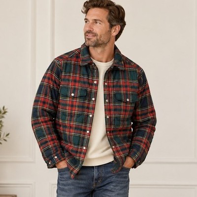 Todd Snyder SZ M Italian Quilted Shirt Jacket Tartan Plaid Green Red NWOT