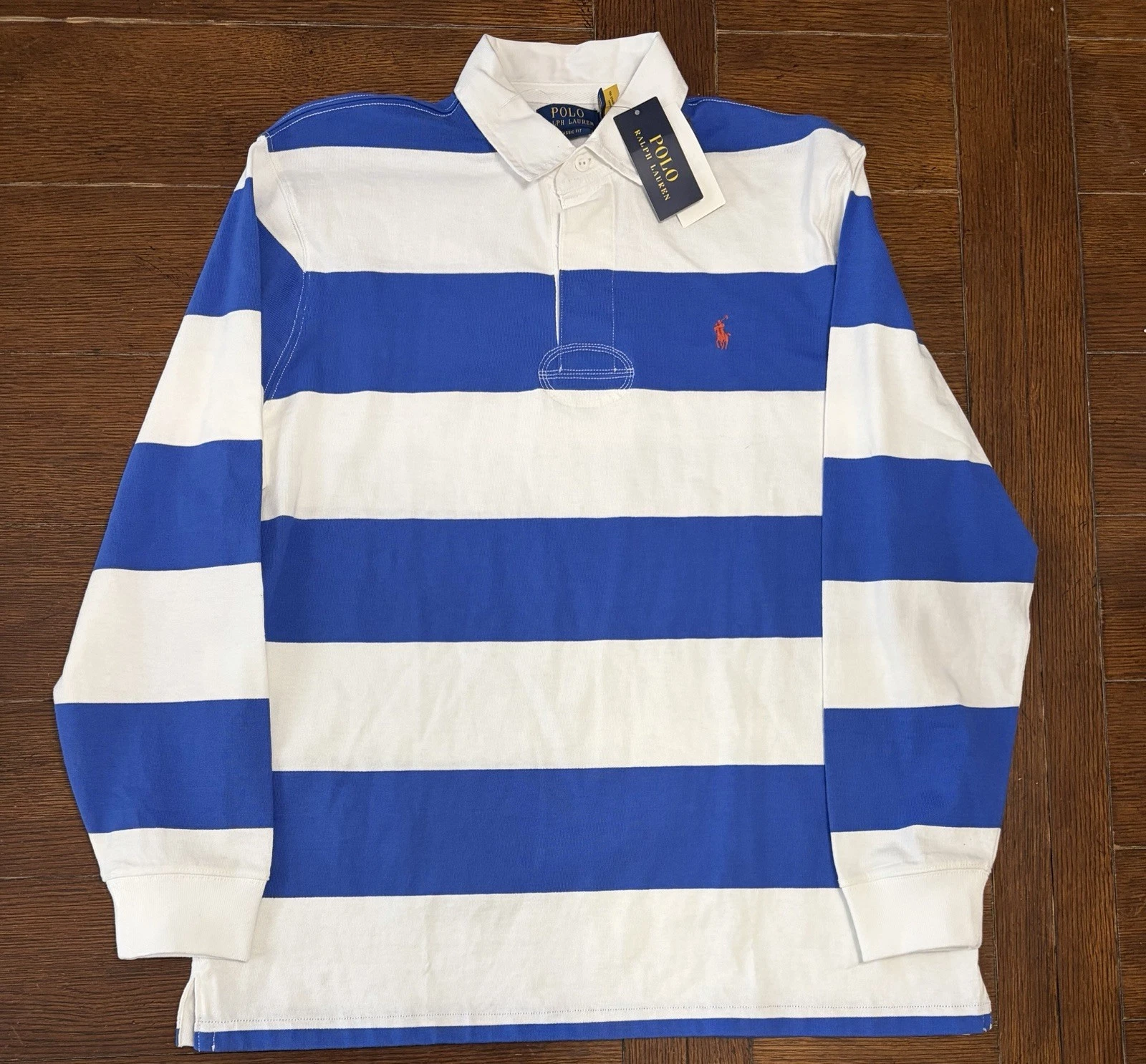 Polo Ralph Lauren Men's 2XL Royal Blue/White Stripe Classic Fit Rugby Polo Shirt