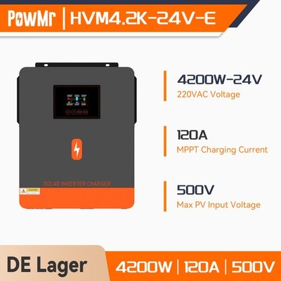 PowMr 4200W 24V Solar Wechselrichter Inverter Reinen Sinus + MPPT 80A 90-500VDC