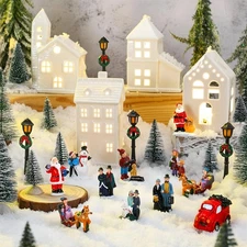 Soaoo 25 Pieces Christmas Village Sets Xmas Led Lighted Christmas Village Hou...
