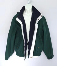 TOWNE London Fog Full-zip Sport Jacket Windbreaker Storable Hood Zip Pocket L