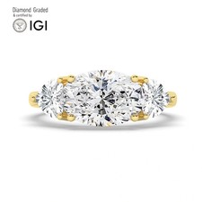 Oval Diamond Trilogy Ring 18k Yellow Gold Labgrown 4 Ct Solitaire