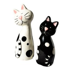 Black & White Cats Ceramic Cruet Set Salt & Pepper Pots Shakers Hand Painted