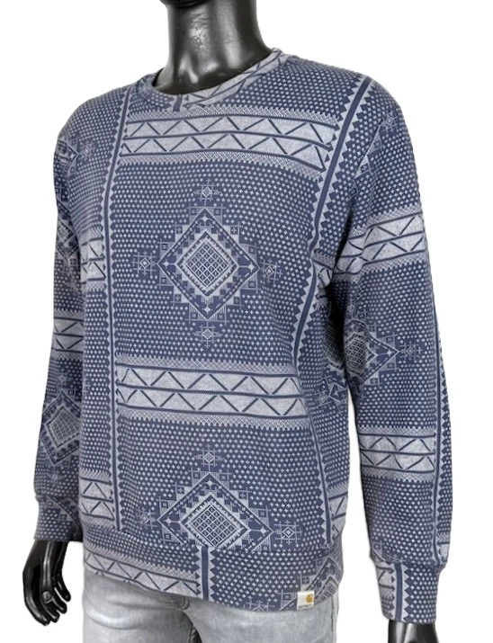 Carhartt sweat-shirt homme M bleu fantaisie géométrique col coton streetwear - Photo 1/4