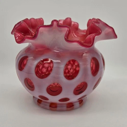 Fenton Cranberry Opalescent Coin Dot 5 Inch Vase