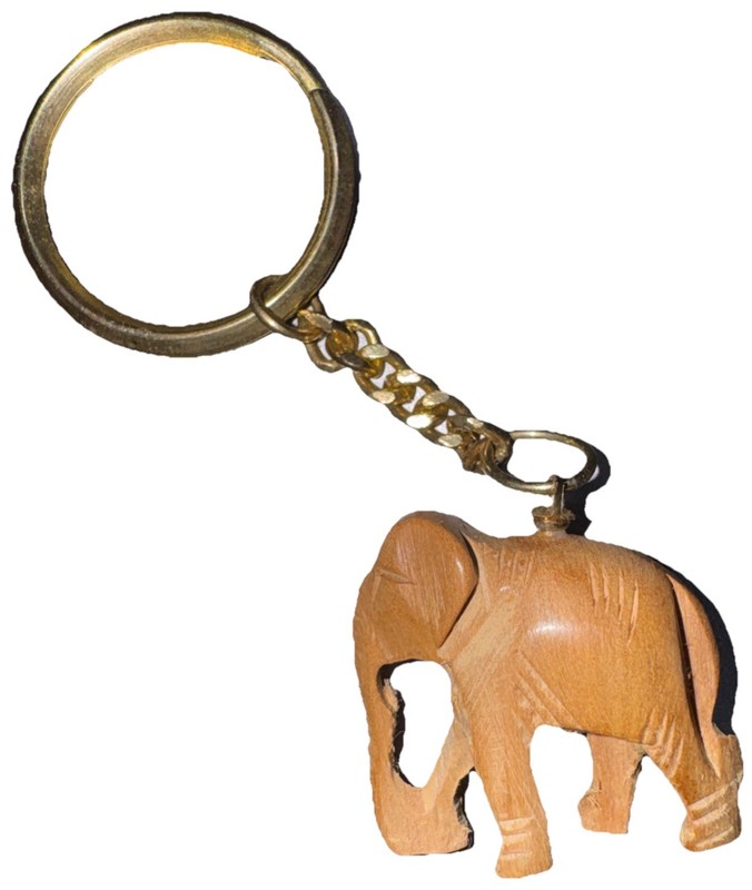Vintage Wood Carved Elephant Key Chain Collectible Detailed Art 1 Inch Good Luck