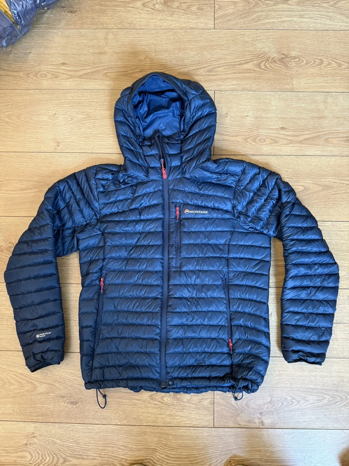 Montane Featherlite Down Jacket Blue Pertex Quantum Hooded Size Large
