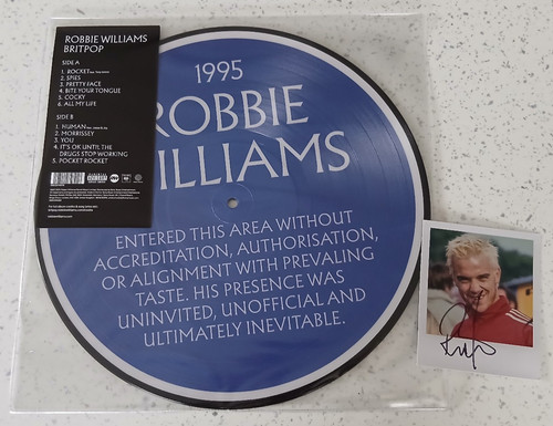 Robbie Williams LP Picture Disc & Signed Art Card - Britpop prezzo ebay