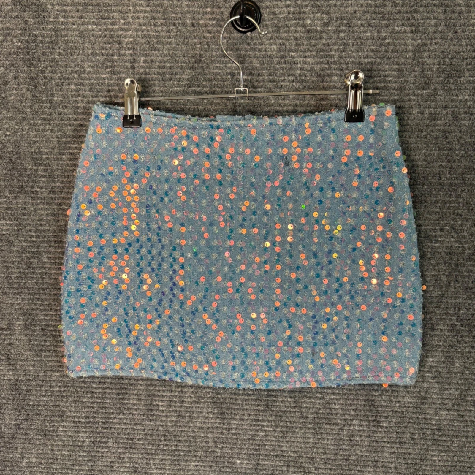 NWT PrettyLittleThing Sequin Denim Mini Skirt Y2K Party Club Festival Blue US 0