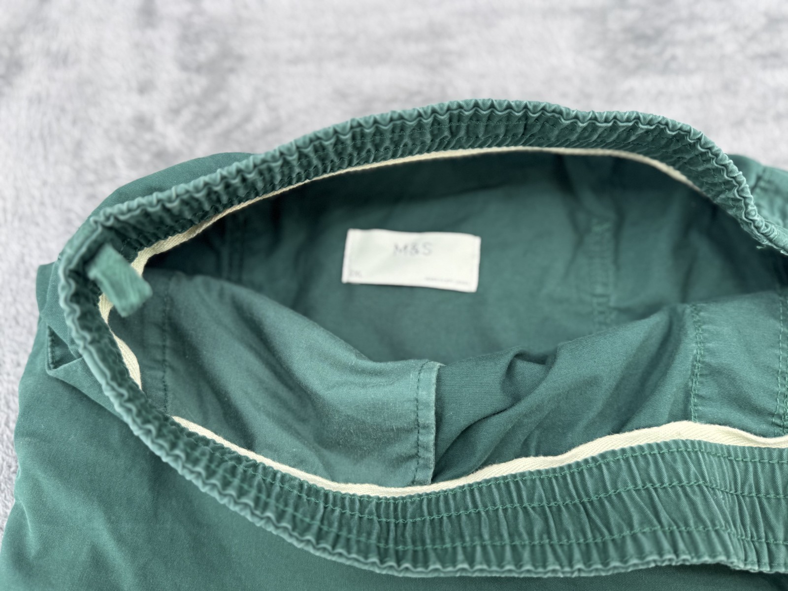 M&S Men’s Green Drawstring Casual Shorts 2XL Cotton Blend Elastic Waist Summer image 4