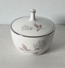 Vintage Rosay by Noritake Sugar Bowl with Lid Japan 6216 Gray/White Roses