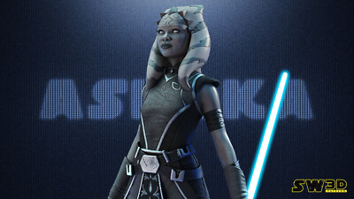Ahsoka Tano 3D Printed Figure, Star Wars Dual Lightsaber Jedi Statue, Unpainted
