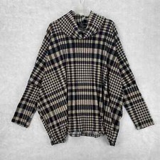 Lane Bryant Poncho Sweater Top 18/20 Brown Plaid Relaxed Cowl Neck Pullover Cozy